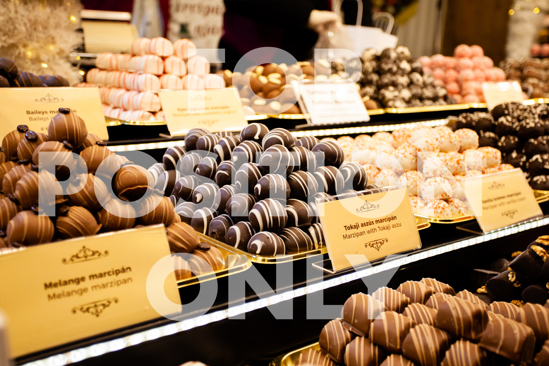 chocolates in display case